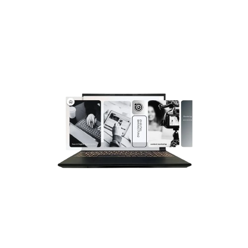 a laptop with digital marketing related pictures